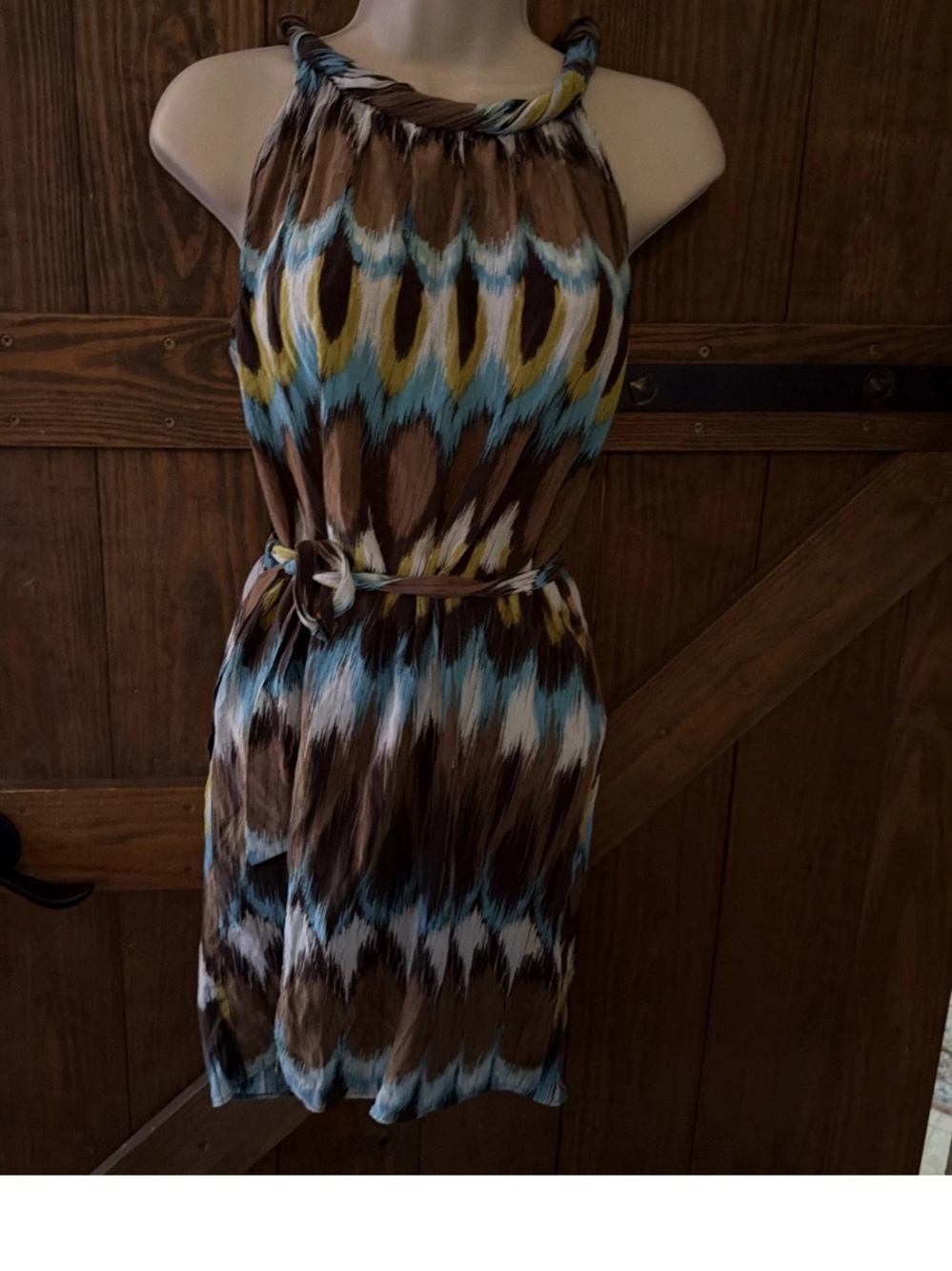 Banana Republic Brown Mini Dress with Blue & Yellow 100% pure silk